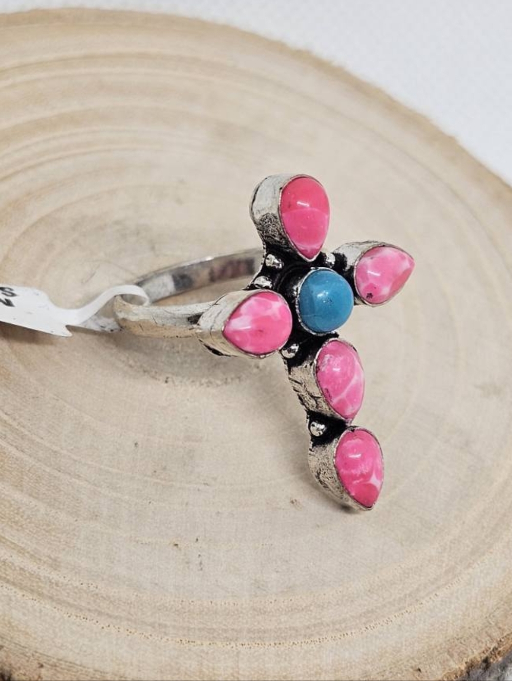Native American Cotton Candy Cross Ring 8.5 NWT